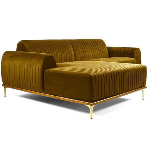 Sofá Molino 3 Lugares 230cm Chaise Direito Pés Gold Veludo Mostarda - Nexta Casa