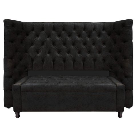 Kit Cabeceira e Calçadeira Baú Casal Everest P02 140cm para Cama Box Suede - Doce Sonho Móveis