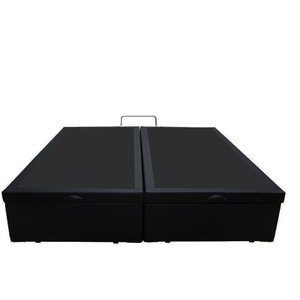 Cama Box Baú King Bipartido Sintético Preto Com Pistão A Gás