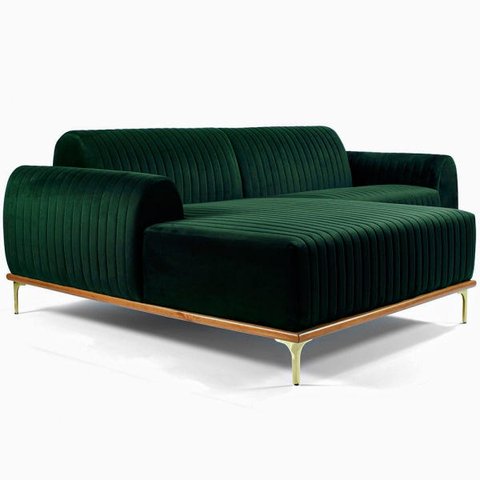 Sofá Molino 3 Lugares 230cm Chaise Direito Pés Gold Veludo Verde - Nexta Casa