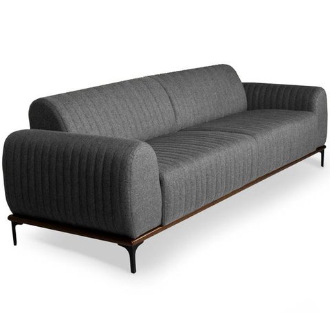 Sofá Molino 3 Lugares 230cm Pés Preto Fosco Linho Cinza - Nexta Casa