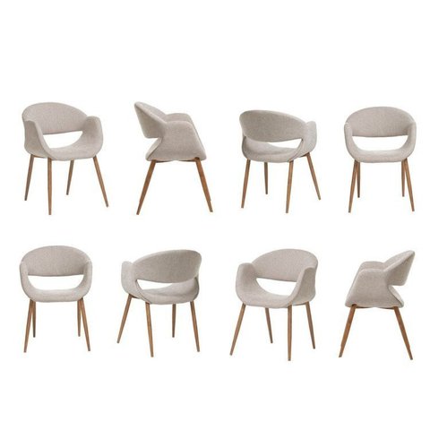 Kit 8 Cadeiras Metálicas Estofadas Maran CabeCasa MadeiraOriginals Cinza Prata/Carvalho