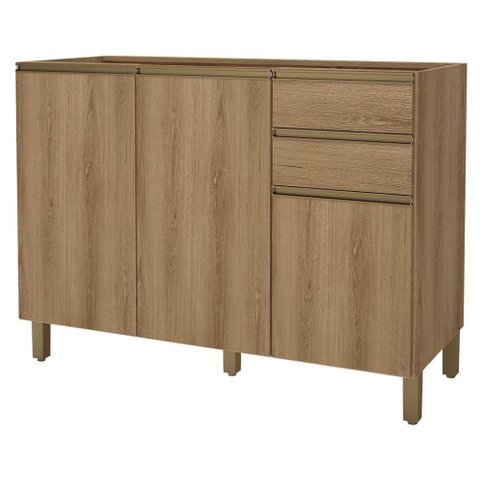 Balcão de Cozinha Dinamarca 120cm 3 Portas e 2 Gavetas Castani sem Tampo - Indékes