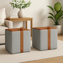 Ver imagem 2 de Kit 2 Puffs Éros Quadrados Linho e Couro Cinza Caramelo para Sala de Estar