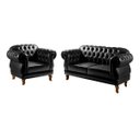 Ver imagem 1 de Conjunto Sofá Namoradeira Chesterfield Com Capitonê 2 Lugares E Poltrona Duquesa - Couríssimo Preto