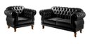 Ver imagem 1 de Conjunto Sofá Namoradeira Chesterfield Com Capitonê 2 Lugares E Poltrona Duquesa - Couríssimo Preto