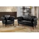 Ver imagem 2 de Conjunto Sofá Namoradeira Chesterfield Com Capitonê 2 Lugares E Poltrona Duquesa - Couríssimo Preto