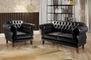 Ver imagem 2 de Conjunto Sofá Namoradeira Chesterfield Com Capitonê 2 Lugares E Poltrona Duquesa - Couríssimo Preto