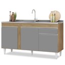 Ver imagem 1 de Balcão Gabinete com Pia Inox 150cm 3 Portas 1 Gaveta Dakota Castanho/Cinza - Lumil Lumil Móveis