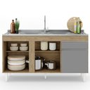 Ver imagem 3 de Balcão Gabinete com Pia Inox 150cm 3 Portas 1 Gaveta Dakota Castanho/Cinza - Lumil Lumil Móveis