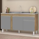 Ver imagem 2 de Balcão Gabinete com Pia Inox 150cm 3 Portas 1 Gaveta Dakota Castanho/Cinza - Lumil Lumil Móveis