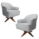Ver imagem 2 de 02 Poltronas Decorativas em Veludo Cinza com Base Giratória em Madeira Maciça Sol Harmônica Mó