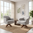 Ver imagem 1 de 02 Poltronas Decorativas em Veludo Cinza com Base Giratória em Madeira Maciça Sol Harmônica Mó