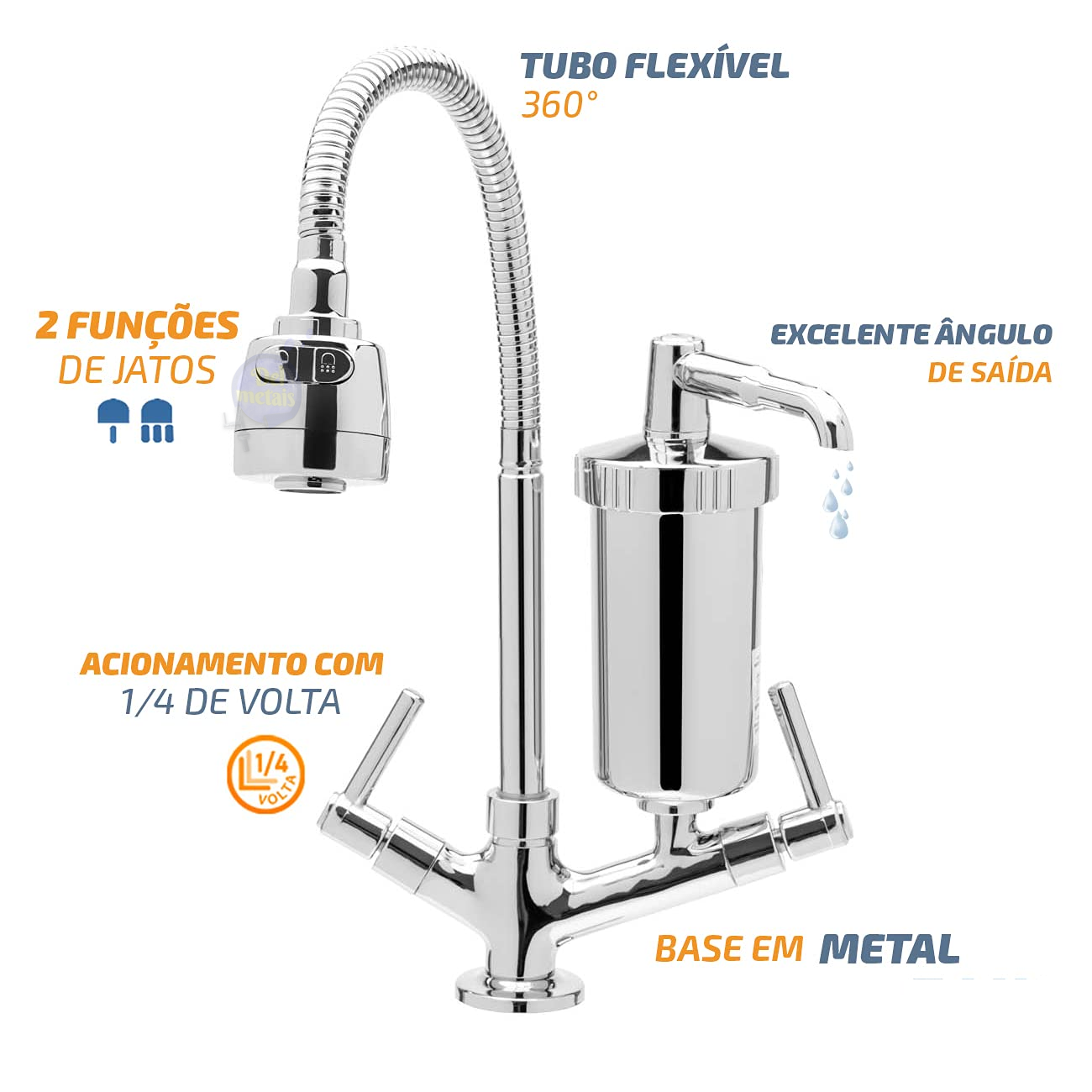 Torneira Metal Filtro Cozinha Gourmet Bancada Mesa Del Metais - 6
