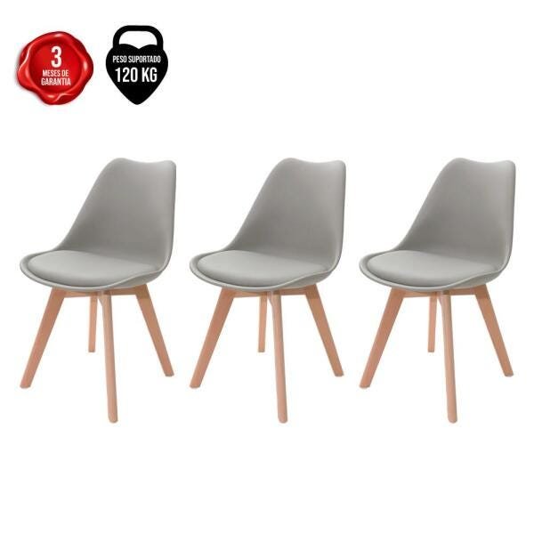 Kit 3 Cadeiras Leda Saarinen Design - Cinza
