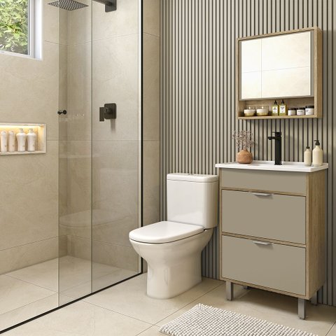 ​conjunto Banheiro Luca 60cm Armário Completo Gabinete Cuba Espelheira