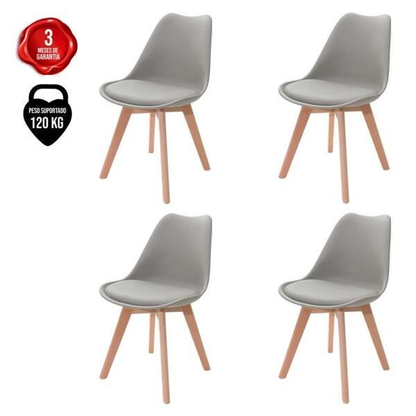 Kit 4 Cadeiras Mesa Sala de Jantar Saarinen Design Leda Wood Branca - Cinza