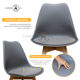 Kit 4 Cadeiras Mesa Sala de Jantar Saarinen Design Leda Wood Cinzas - 2