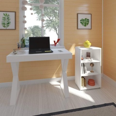 Escrivaninha Mesa Escritório e Estante 3 Nichos Veneza Espresso Móveis