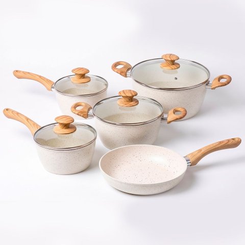 Jogo de Panelas Antiaderente Cerâmica de Indução 3,7mm 5 Peças Travertino Vanilla - Classhome