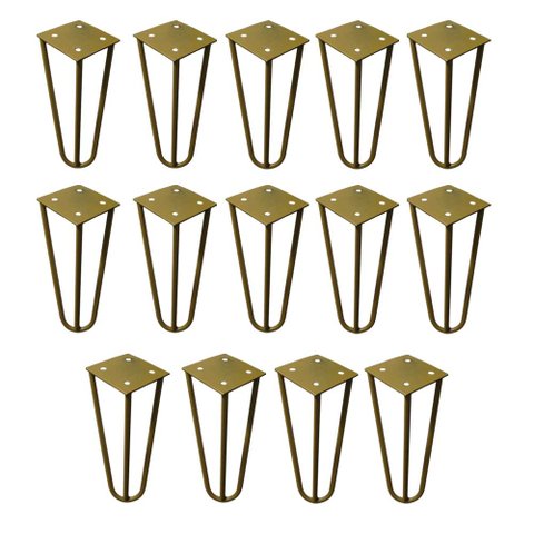 Kit 14 Pés de Metal 15 CM Hairpin Legs Mesas de Centro Puffs Dourado