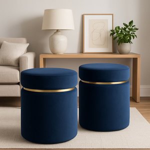 Kit Puff com Cinta Dourada Superior Azul Veludo