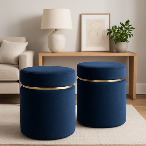 Kit Puff com Cinta Dourada Superior Azul Veludo