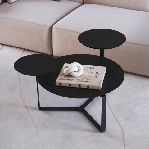 Mesa de Centro Três Tampos Chanfrado Orgânica Pé Metal Complementos