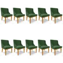 Ver imagem 1 de Kit 10 Cadeiras Estofadas para Sala de Jantar Base Fixa de Madeira Castanho Lia Suede Verde - Ibiza