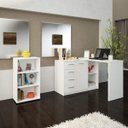 Ver imagem 1 de Escrivaninha Mesa Escritório em L e Estante Branco 4 Gavetas 2 Prateleiras Artany