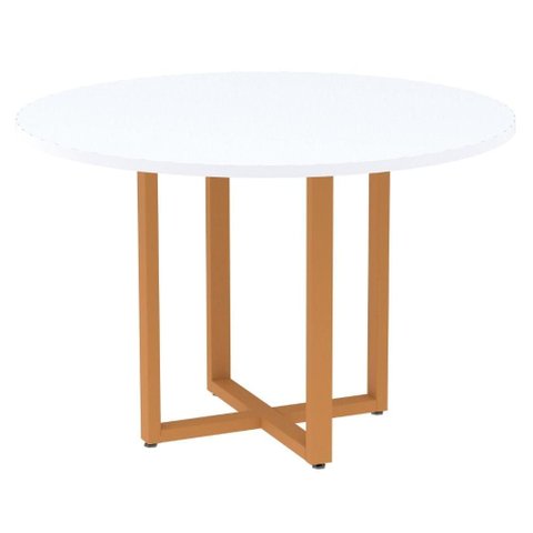 Mesa de Reunião Redonda P25 Pandin 110 Cm (largura) Tampo Mdp Branco Pé Aço Tubular Laranja