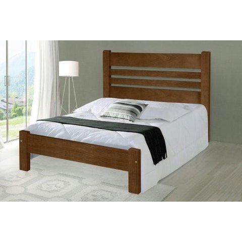 Cama Queen Size Moscou de Madeira Maciça Angelim Pedra/tauari - Cor Imbuia