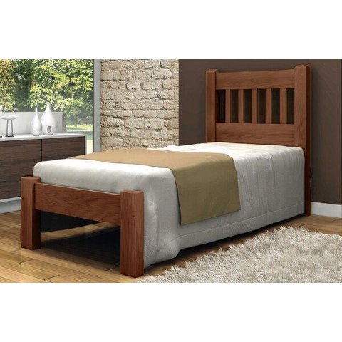 Cama de Solteiro Lisboa de Madeira Maciça Angelim Pedra/tauari - Cor Castanho