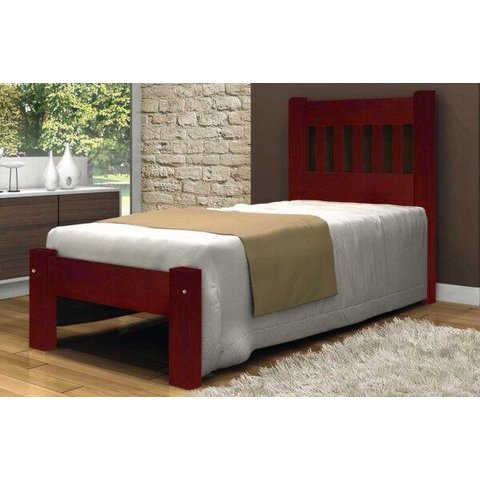 Cama de Solteiro Lisboa de Madeira Maciça Angelim Pedra/tauari - Cor Mogno