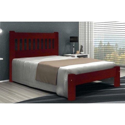 Cama de Casal Lisboa de Madeira Maciça Angelim Pedra/tauari - Cor Mogno