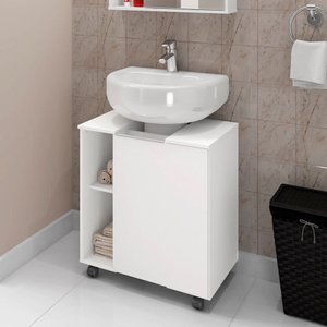 Gabinete Banheiro Rodinhas Prateleira Porta Branco Retro