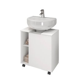Gabinete Banheiro Rodinhas Prateleira Porta Branco Retro - 2