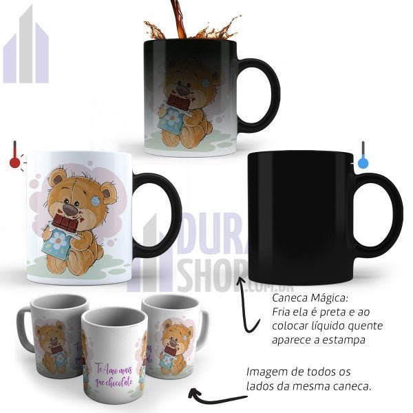 Caneca Mágica Urso com Chocolate Te Amo Mais que Chocolate - 2