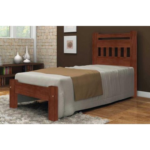 Cama de Solteiro Mônaco de Madeira Maciça Angelim Pedra/tauari - Cor Castanho