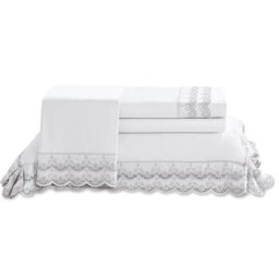 Jogo de Cama King com Renda Luana Percal 300 Fios Buettner 4 Peças Branco - 1