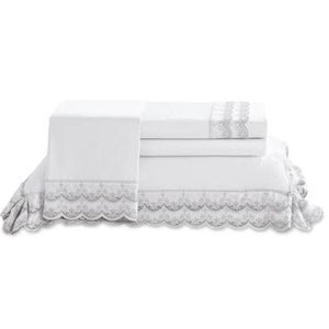 Jogo de Cama King com Renda Luana Percal 300 Fios Buettner 4 Peças Branco