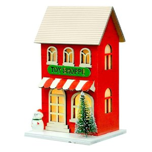 Casinha Decorativa de Natal com Led Vermelho 17x10x9 Cm F04 - D\'rossi
