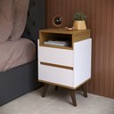 Ver imagem 1 de Mesa de Cabeceira Verona com 2 Gavetas Pés Retro Moderna para Quarto - Branco com Nature