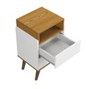 Ver imagem 4 de Mesa de Cabeceira Verona com 2 Gavetas Pés Retro Moderna para Quarto - Branco com Nature