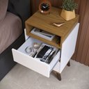 Ver imagem 2 de Mesa de Cabeceira Verona com 2 Gavetas Pés Retro Moderna para Quarto - Branco com Nature