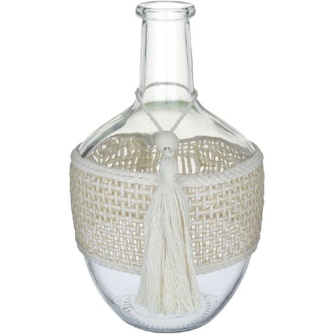 Vaso Garrafa Decorativo Home&co Trama Fibra Vidro 30x18x18cm Transparente