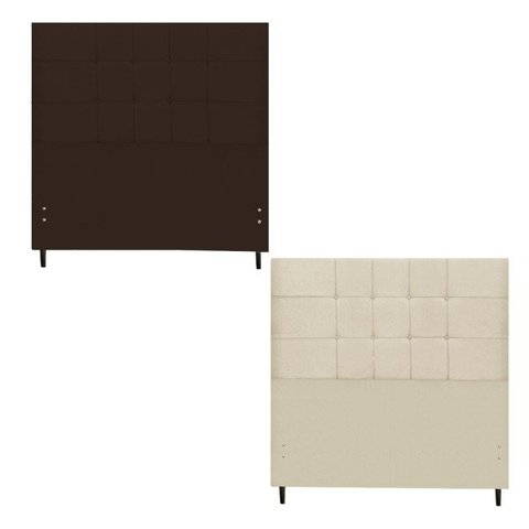 Kit Cabeceira Barcelona Estofada Casal 144Cm Marrom Botão Tecido + Cabeceira Barcelona Solteiro 94Cm
