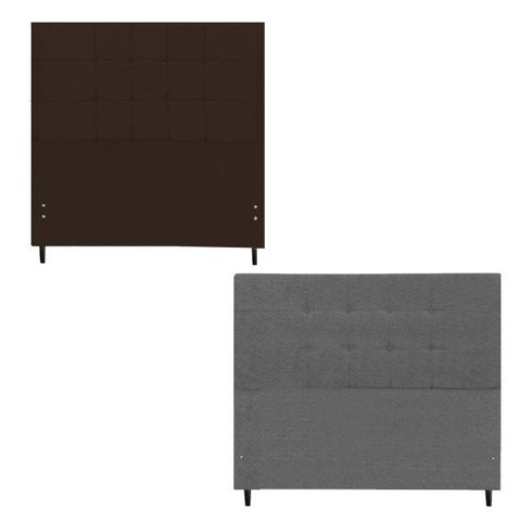 Kit Cabeceira Barcelona Estofada Casal 144Cm Marrom Botão Tecido + Cabeceira Barcelona Solteiro 94Cm