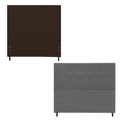 Kit Cabeceira Barcelona Estofada Casal 144Cm Chumbo Botão Tecido + Cabeceira Barcelona Solteiro 94Cm
