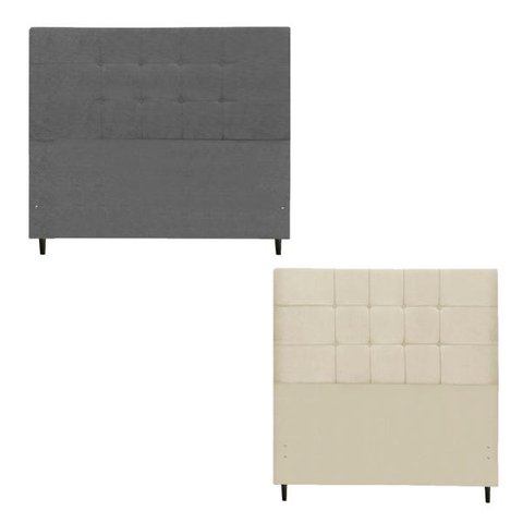 Kit Cabeceira Barcelona Estofada Casal 144Cm Chumbo Botão Tecido + Cabeceira Barcelona Solteiro 94Cm